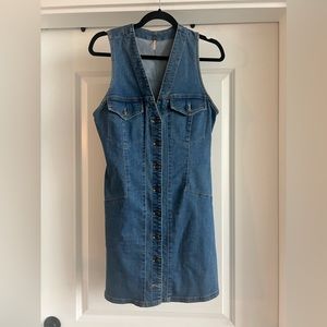 Button Down Sleeveless Denim Dress